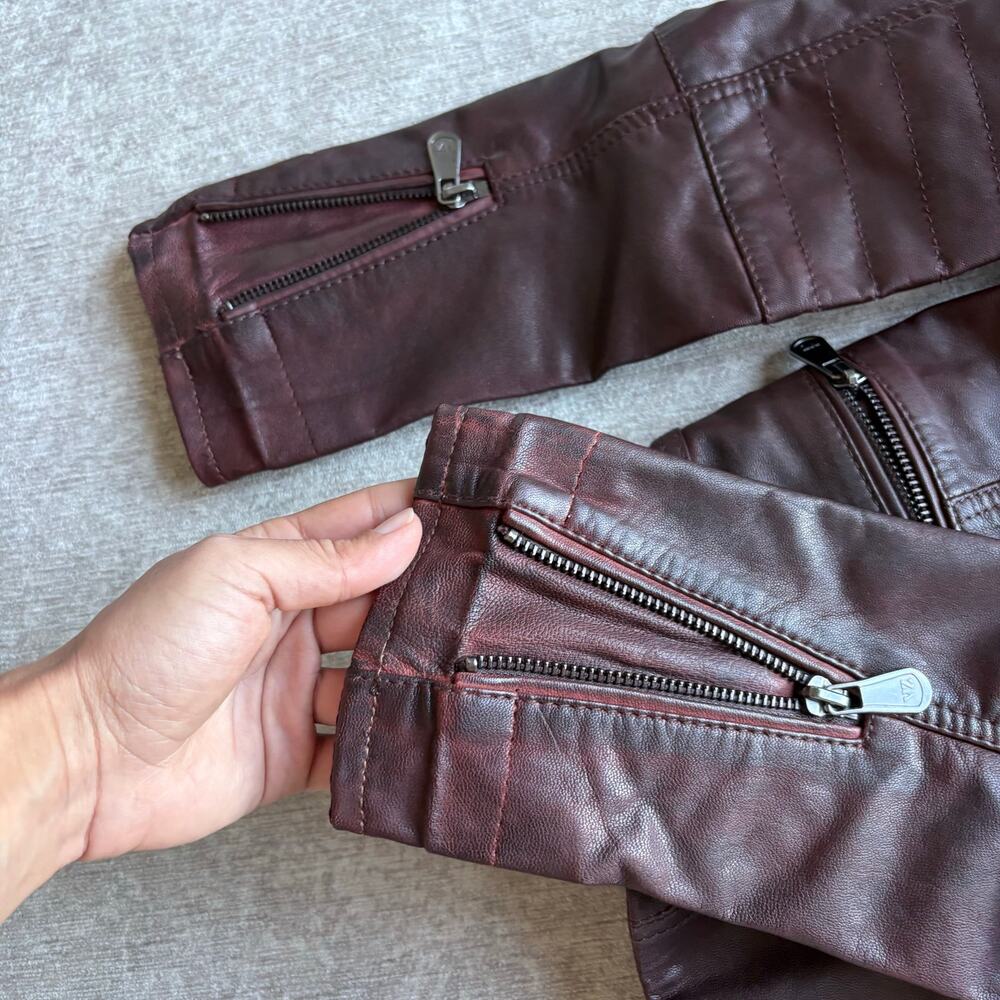 Velez Burgundy Hoodie Leather Jacket - Picture 5 of 7
